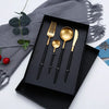 Image of 4pcs Gold Black Dinnerware Set Stainless Steel Luxury Cutlery Set