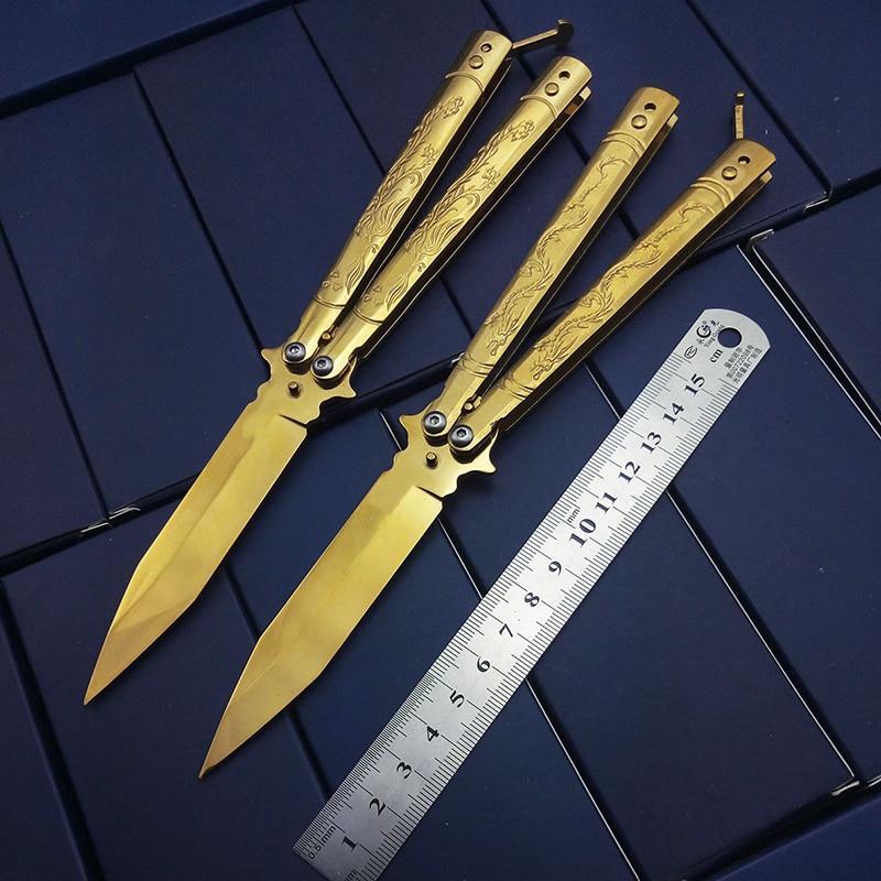 Gold Titanium High Quality Dragon Phoenix Butterfly in Knife Practice Knife Training Knife NO sharp Unsharpend Survival Knives