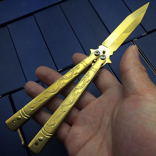 Gold Titanium High Quality Dragon Phoenix Butterfly in Knife Practice Knife Training Knife NO sharp Unsharpend Survival Knives