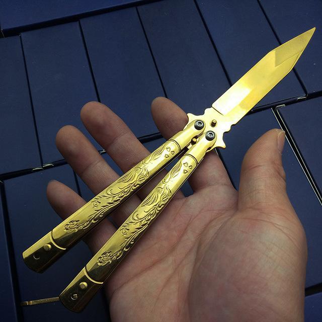 Gold Titanium High Quality Dragon Phoenix Butterfly in Knife Practice Knife Training Knife NO sharp Unsharpend Survival Knives