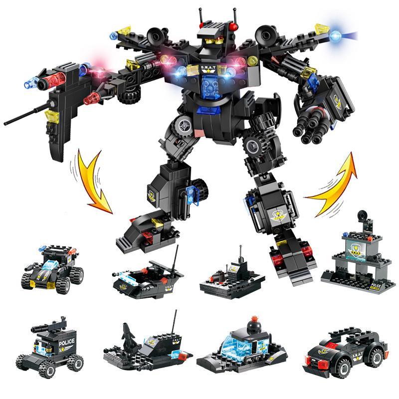 8 IN 1 Robot Aircraft Car City Police SWAT Building Block - Balma Home