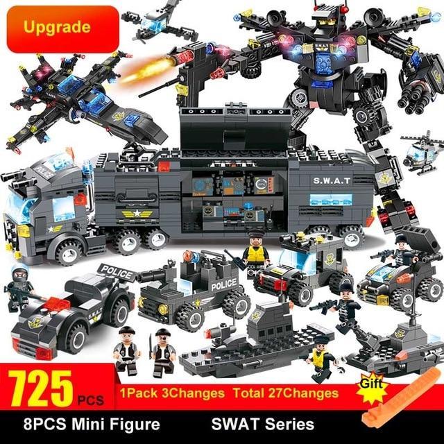 8 IN 1 Robot Aircraft Car City Police SWAT Building Block - Balma Home