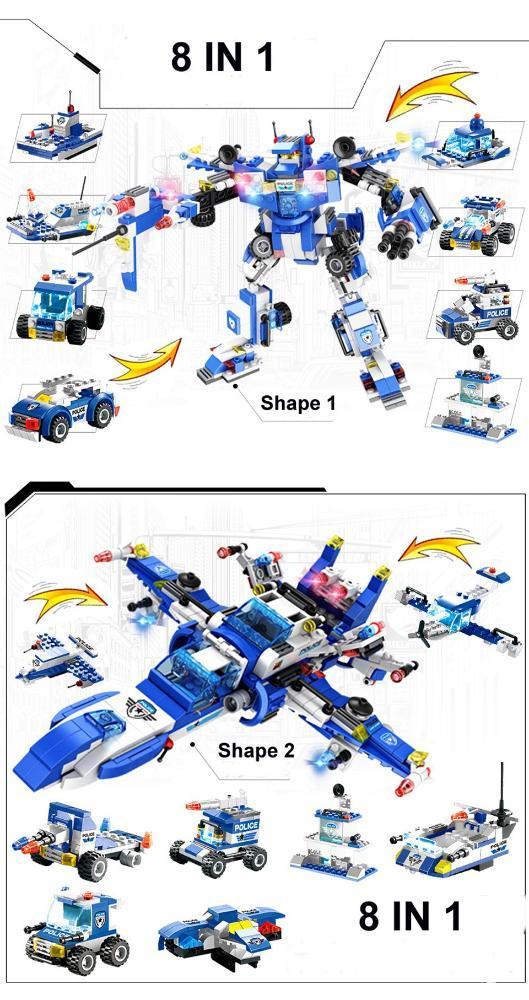 8 IN 1 Robot Aircraft Car City Police SWAT Building Block - Balma Home