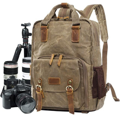 Waterproof Waxed Canvas Camera Backpack Fit 15.6 Inches Laptop