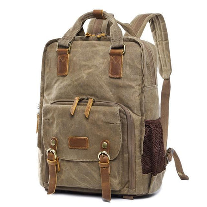 Waterproof Waxed Canvas Camera Backpack Fit 15.6 Inches Laptop