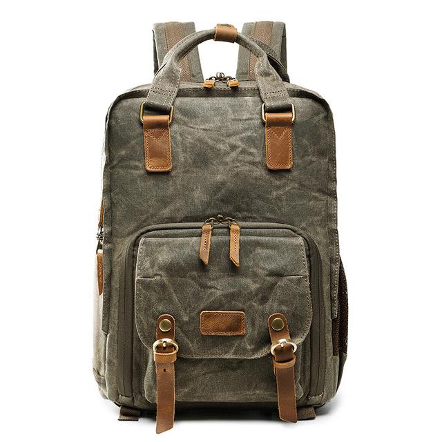 Waterproof Waxed Canvas Camera Backpack Fit 15.6 Inches Laptop