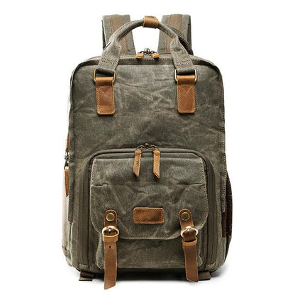 Waterproof Waxed Canvas Camera Backpack Fit 15.6 Inches Laptop