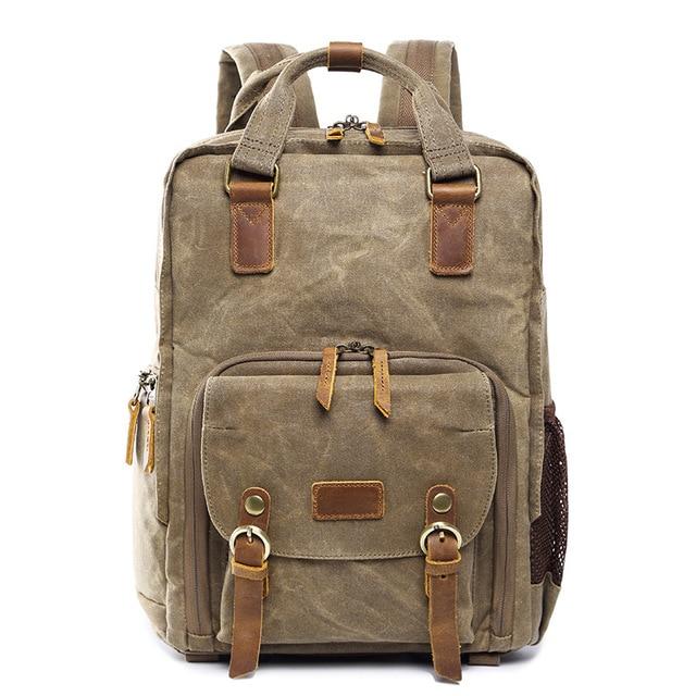 Waterproof Waxed Canvas Camera Backpack Fit 15.6 Inches Laptop