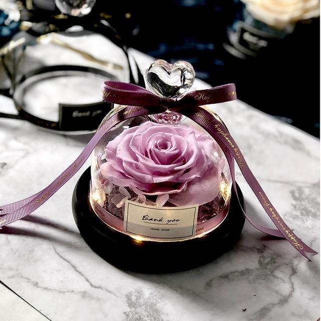Exclusive Real Preserved Rose in Glass Dome with Lights Rose Valentines Day Gift - Balma Home