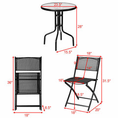 3 Piece Outdoor Bistro Set Table Folding Chairs
