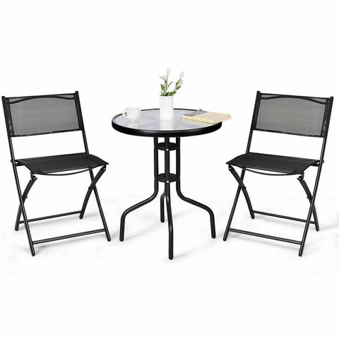 3 Piece Outdoor Bistro Set Table Folding Chairs