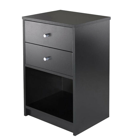 Black Nightstand Storage Wood End Table Bedside Organizer