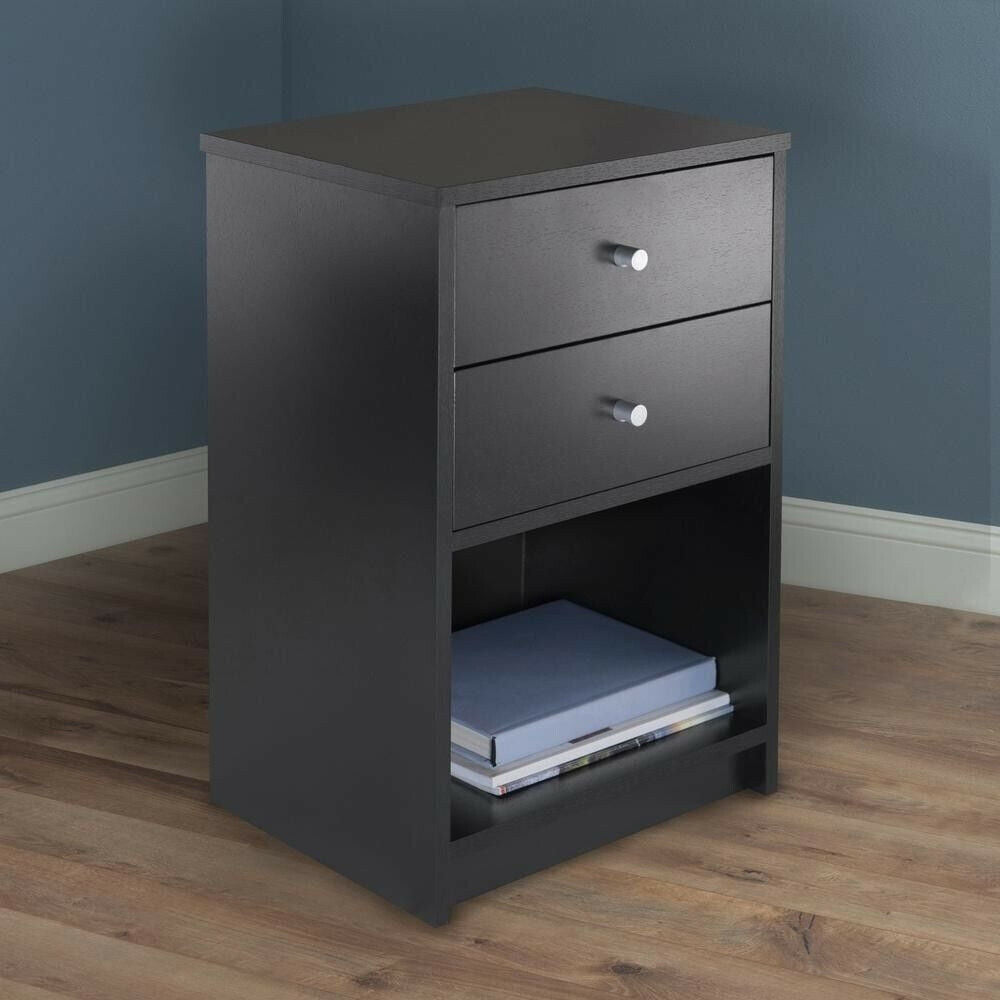 Black Nightstand Storage Wood End Table Bedside Organizer