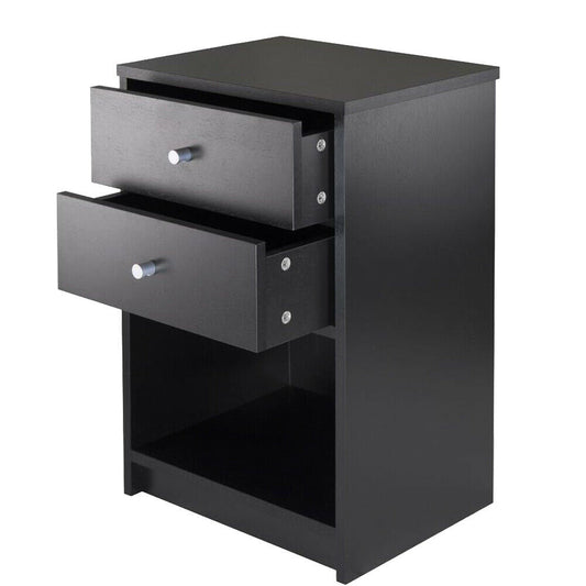 Black Nightstand Storage Wood End Table Bedside Organizer