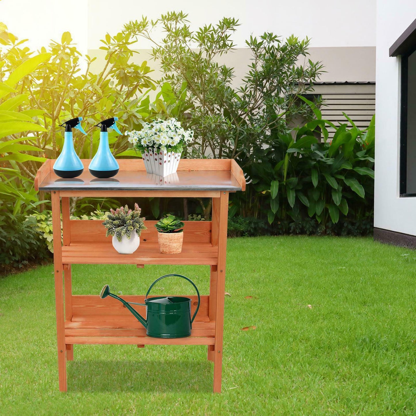 3 Tier Shelves with Hooks Potting Bench