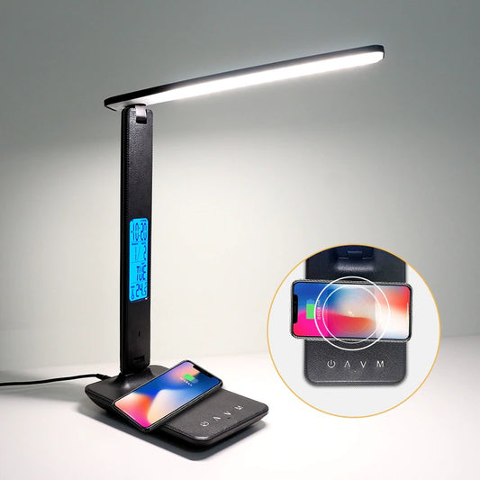 QI Wireless Charging LED USB Desk Lamp Bedside Lamp with USB Alarm Clock Lamp with USB Port