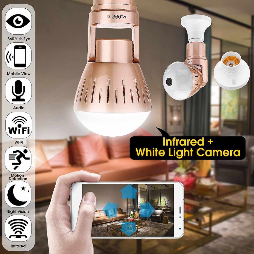 IP Camera Bulb Lamp light Wireless 2MP HD 360 Degrees Panoramic Light