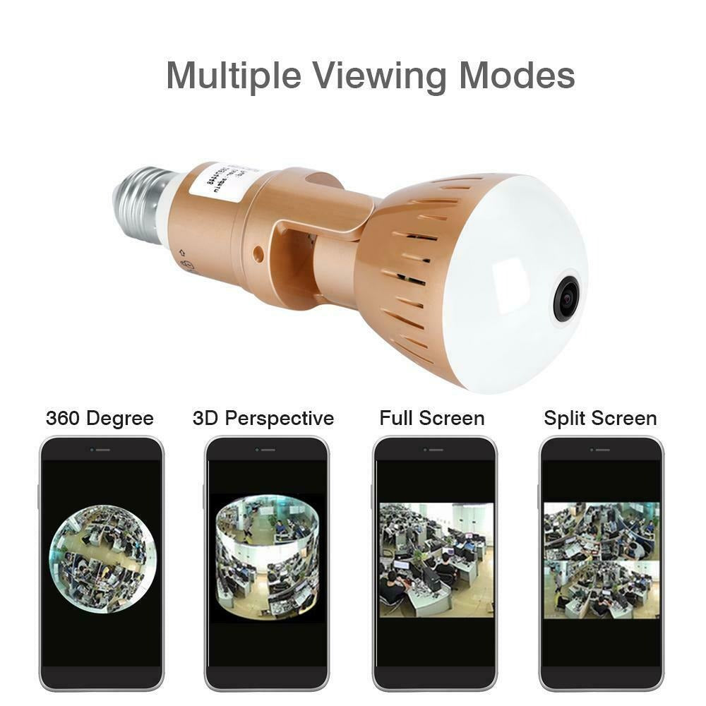 IP Camera Bulb Lamp light Wireless 2MP HD 360 Degrees Panoramic Light