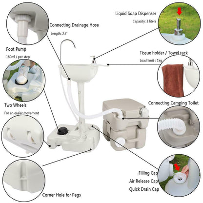 Portable Outdoor Sink for Garden Camping + Flush Toilet