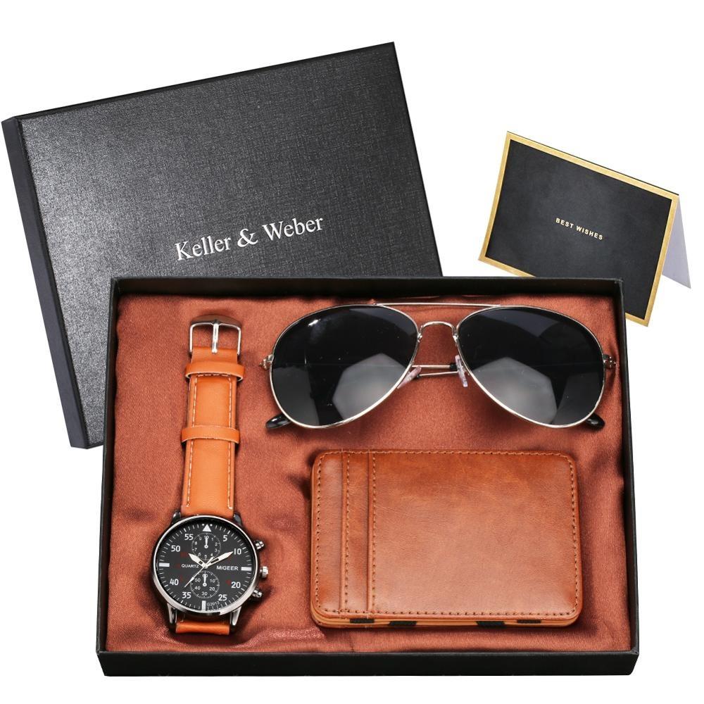 Luxury Gift Sets for Men Watch Wallet and Glasses