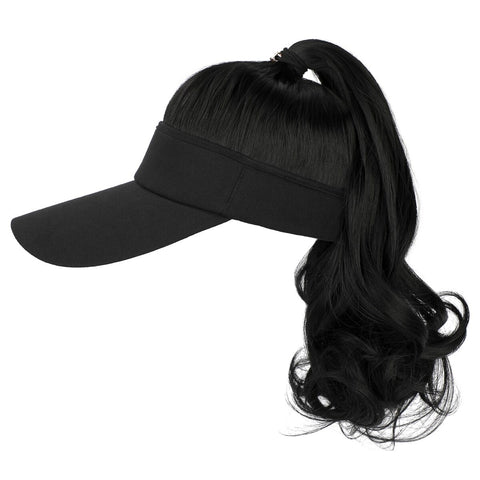 Ponytail Wavy Hairy Cap Wig Hats with Visor Hair Hat for Women Synthetic Curly Wig
