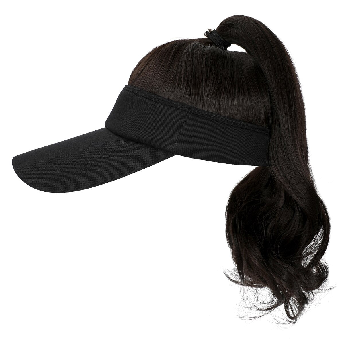 Ponytail Wavy Hairy Cap Wig Hats with Visor Hair Hat for Women Synthetic Curly Wig