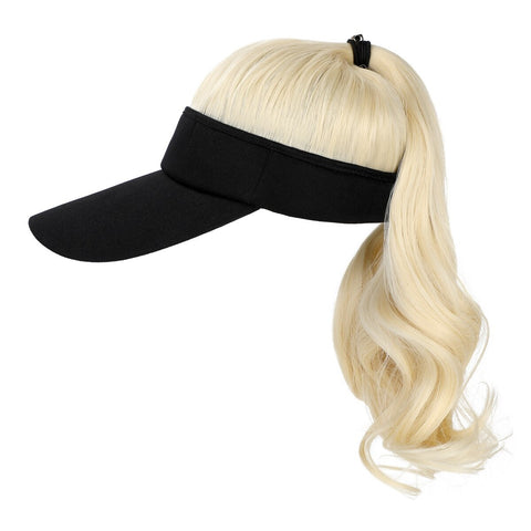 Ponytail Wavy Hairy Cap Wig Hats with Visor Hair Hat for Women Synthetic Curly Wig