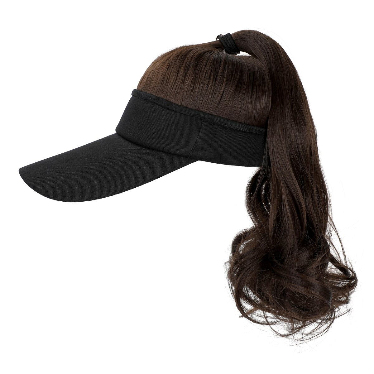 Ponytail Wavy Hairy Cap Wig Hats with Visor Hair Hat for Women Synthetic Curly Wig